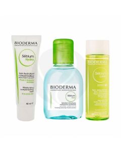 Bioderma Sebium gift set H2O solution + hydra cream + lotion, 100ml + 40ml + 50ml | Buy Online