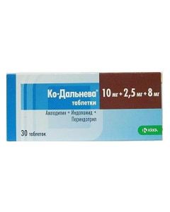 Buy cheap amlodipine, indapamide, Perindopril | Ko-Dalnev tablets 10 mg + 2.5 mg + 8 mg 30 pcs. pack online www.pharm-pills.com