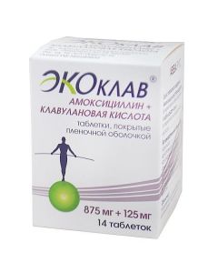 Buy cheap Amoxicillin, clavulanic acid | Ecoclave tablets coated film about 875 mg + 125 mg 14 pcs. online www.pharm-pills.com