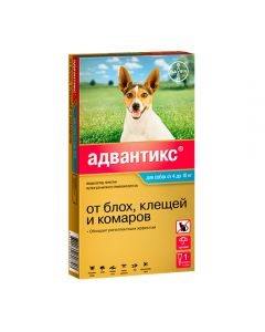 Advantix 100 drops against fleas and ticks for dogs from 4 to 10 kg 4 pipettes, 1 ml each - cheap price - pharm-pills.com