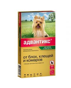 Advantix 40 drops against fleas and ticks for dogs up to 4 kg 4 pipettes, 0.4 ml each - cheap price - pharm-pills.com