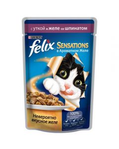 Felix (Felix) Sensations Chunks in jelly with duck and spinach for spider cats 85g - cheap price - pharm-pills.com