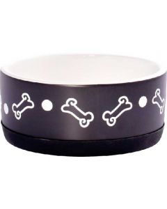 CeramicArt non-slip ceramic bowl for dogs, black with bones 400ml - cheap price - pharm-pills.com