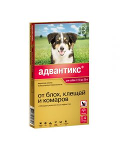 Advantix 250 drops against fleas and ticks for dogs from 10 to 25 kg 4 pipettes, 2.5 ml each - cheap price - pharm-pills.com