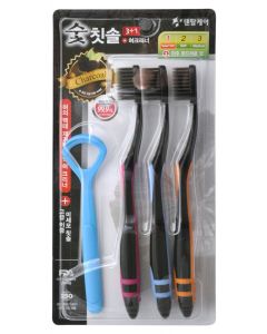 Buy DENTAL CARE Set: Toothbrush with charcoal and superfine double bristles, soft and super soft, 3 pcs + tongue scraper, assorted color | Online Pharmacy | https://pharm-pills.com