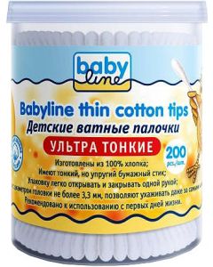 Buy BabyLine Cotton buds, for children, ultra thin, 200 pcs | Online Pharmacy | https://pharm-pills.com