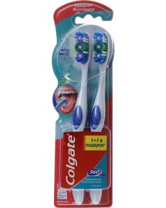 Buy Colgate Toothbrush '360 super cleanliness of the entire oral cavity', medium hard, antibacterial, 1 + 1 promo packaging as a gift | Online Pharmacy | https://pharm-pills.com