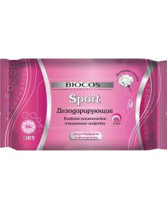 Buy BioCos Wet wipes 'Sport', deodorizing, for women, 15 pcs | Online Pharmacy | https://pharm-pills.com