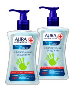 Buy Antiseptic Aura Set of 2 pieces Antibacterial hand gel Derma Protect isopropyl alcohol bottle / dispenser 2 x 250ml | Online Pharmacy | https://pharm-pills.com