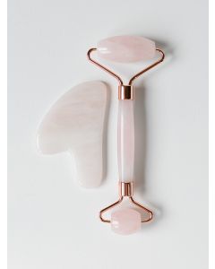 Buy Set 2 in 1 Rollerball and Guasha Scraper made of rose quartz for face and body massage in a gift box | Online Pharmacy | https://pharm-pills.com