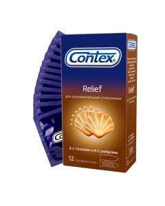 Buy Contex Relief Condoms with ribs and dots for additional stimulation, 12 pcs | Online Pharmacy | https://pharm-pills.com