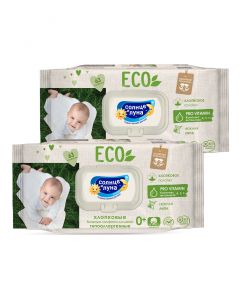 Buy Wet wipes Sun and Moon ECO baby COTTON tender linden big-pack with lid, 2 pack x 63pcs | Online Pharmacy | https://pharm-pills.com