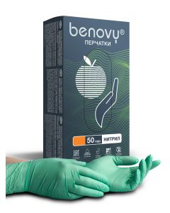 Buy Benovy gloves, nitrile, textures. on the fingers, M, green, 50 pairs per pack | Online Pharmacy | https://pharm-pills.com