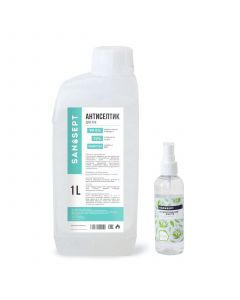 Buy San Sept Antiseptic (sanitizer) for hands and surfaces 1 liter + bottle 100 ml, alcohol 70%, aloe aroma | Online Pharmacy | https://pharm-pills.com