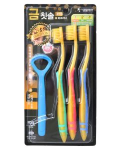 Buy DENTAL CARE Set: Toothbrush with gold nanoparticles and ultra-thin double bristles (soft and super soft), 3 pcs + tongue scraper, assorted color | Online Pharmacy | https://pharm-pills.com