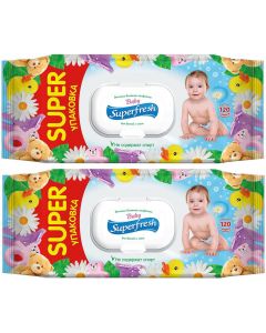 Buy SuperFresh wet wipes for children and mothers, with valve, 2 packs of 120 pcs. | Online Pharmacy | https://pharm-pills.com