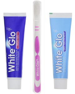 Buy White Glo set Day toothpaste 100 grams + Night gel 100 grams + Toothbrush flosser | Online Pharmacy | https://pharm-pills.com