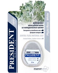 Buy PresiDENT White dental floss, with Icelandic moss extract, waxed, 25 m | Online Pharmacy | https://pharm-pills.com