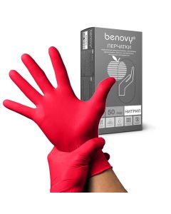 Buy Benovy Disposable nitrile gloves red, 50 pairs, 100 pieces | Online Pharmacy | https://pharm-pills.com