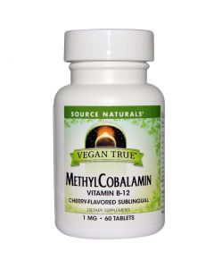 Buy Source Naturals, Vitamin B12, Vegan True, Methylcobalamin, Cherry Flavor , 1 mg, 60 Sublingual Tablets  | Online Pharmacy | https://pharm-pills.com