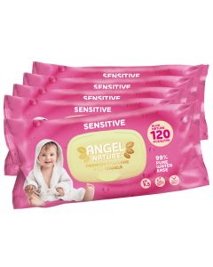 Buy Baby Wet Wipes Angel Nature Sensitive Pink for sensitive skin 120pcs (5 pack) | Online Pharmacy | https://pharm-pills.com