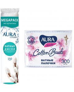 Buy Hygiene set Aura Classic cotton pads, 150 pcs + Cotton swabs, 300 pcs | Online Pharmacy | https://pharm-pills.com