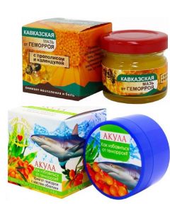 Buy Caucasian healer. Ointment based on calendula and propolis + Cream for hemorrhoids with sea buckthorn oil 'Shark' for hemorrhoids | Online Pharmacy | https://pharm-pills.com