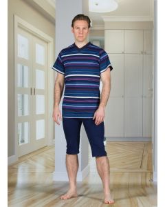 Buy Adaptive underwear Printed cotton short sleeved mens pajamas with cropped legs (Size 40-42), XS, 376g | Online Pharmacy | https://pharm-pills.com