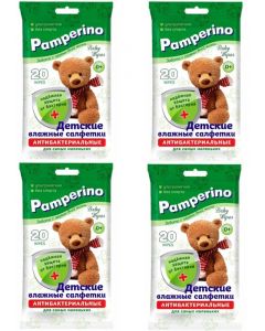 Buy Pamperino antibacterial baby wipes, set of 4 packs of 20 each  | Online Pharmacy | https://pharm-pills.com