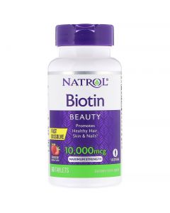 Buy Biotin for hair, skin and nails, strawberry flavor, Natrol, 10000 mcg, 60 tabs  | Online Pharmacy | https://pharm-pills.com