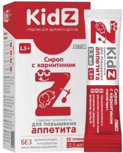 Buy 'KidZ' syrup with carnitine for children from 1.5 years old 20 sticks of 2.5 ml each  | Online Pharmacy | https://pharm-pills.com