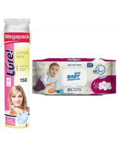 Buy Lure hygiene kit Cotton discs, 150 pcs + Wet wipes, baby, 120 pcs | Online Pharmacy | https://pharm-pills.com