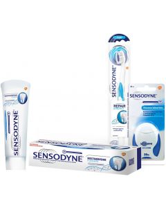 Buy Sensodyne Set: Restoration and Protection Toothpaste, 75 ml + Repair & Protect Toothbrush + Voluminous Dental Floss, 30 m  | Online Pharmacy | https://pharm-pills.com