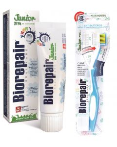 Buy Biorepair Junior Toothpaste for Children with sweet mint extract, 75 ml + Biorepair CURVE Junior Toothbrush for children, blue | Online Pharmacy | https://pharm-pills.com