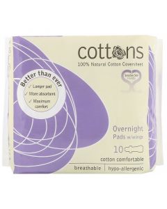 Buy Cottons, Winged Overnight Panty Liners, 100% Pure Cotton Cover, High Volume, Pack of 10  | Online Pharmacy | https://pharm-pills.com