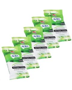 Buy Aura Wet Wipes, antibacterial, 5 pcs set | Online Pharmacy | https://pharm-pills.com