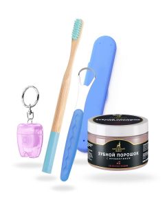 Buy Gift set for oral care: Cherry tooth powder, 95 ml + bamboo toothbrush + tongue scraper + dental flos | Online Pharmacy | https://pharm-pills.com