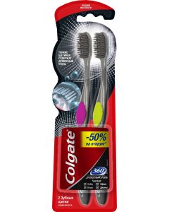 Buy Colgate 360  charcoal toothbrush, multifunctional, medium hard, 2 pcs | Online Pharmacy | https://pharm-pills.com