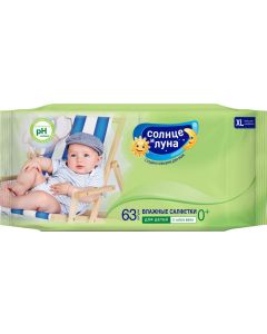 Buy Sun and Moon Wet wipes for children with aloe extract 63 pcs | Online Pharmacy | https://pharm-pills.com