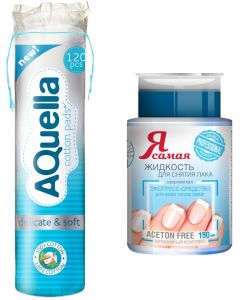 Buy Hygiene kit Aquella cotton pads, 120 pcs + Nail polish remover I am the Professional, with a pump-dispenser, 150 ml | Online Pharmacy | https://pharm-pills.com