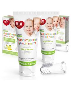 Buy Splat Baby Apple-Banana Toothpaste, for children, natural + Fingertip Toothbrush, from 0 to 3 years old, 40 ml х 2 pcs | Online Pharmacy | https://pharm-pills.com