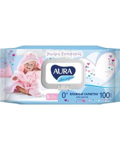 Buy Aura Ultra Comfort Wet wipes for children, with aloe extract and vitamin E, with lid, 100 pcs | Online Pharmacy | https://pharm-pills.com