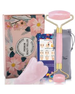 Buy Roller-massager + scraper for massage Gua sha made of pink jade | Online Pharmacy | https://pharm-pills.com