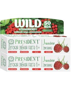 Buy Toothpaste PresiDENT Junior Wild Strawberry, from 6 years old, with strawberry flavor, without fluoride, 50 ml х 2 pcs | Online Pharmacy | https://pharm-pills.com