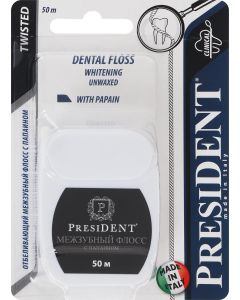 Buy President Whitening interdental floss with papain, 50 m | Online Pharmacy | https://pharm-pills.com