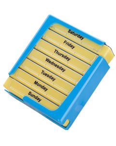 Buy Pillbox Homsu, rectangular, for 7 days, color: blue, yellow, 10.5 x 12.6 x 4.3 cm | Online Pharmacy | https://pharm-pills.com